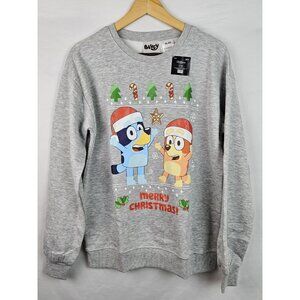 Bluey Christmas Sweatshirt Kids Size XL Gray BBC Studios Cartoon Bingo Shirt